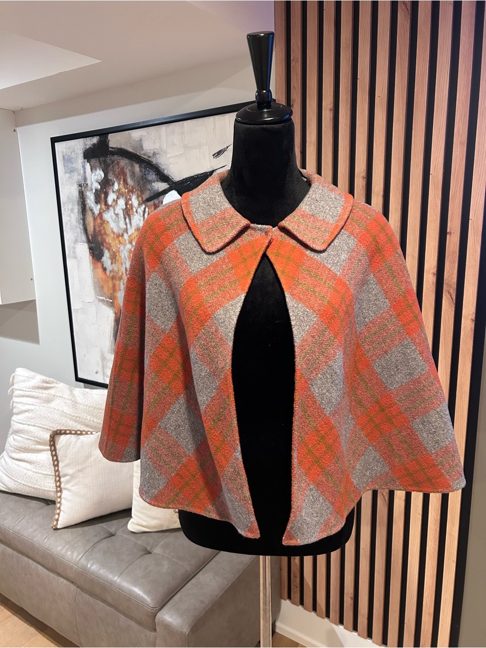 Charles & Keith Orange and Gray Plaid Cape Poncho